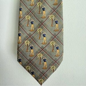 Vintage Tommy‎ Bahama Arnold Palmer Tropical Plaid Golf Print Silk Tie NWT
